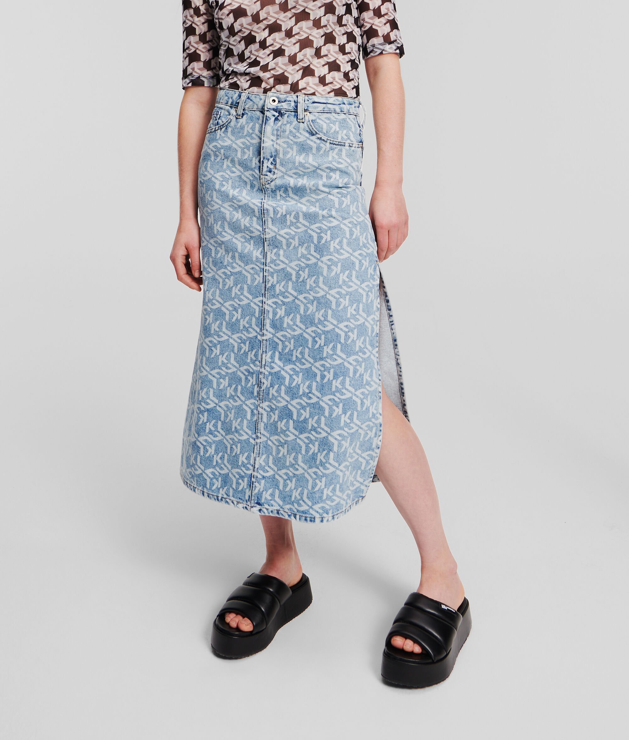 (image for) Sophisticated KLJ Monogram Denim Maxi Skirt